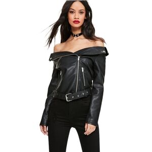 Black Off Shoulder Moto Jacket